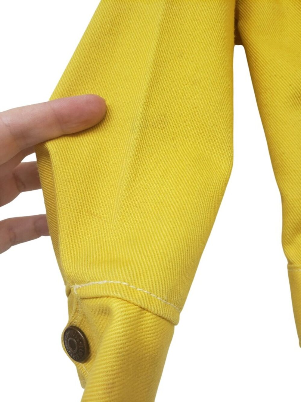 Vintage Levi's Saddleman Kids Youth Yellow Denim Jean Jacket FLAWS Girls Size 7 - Picture 6 of 16